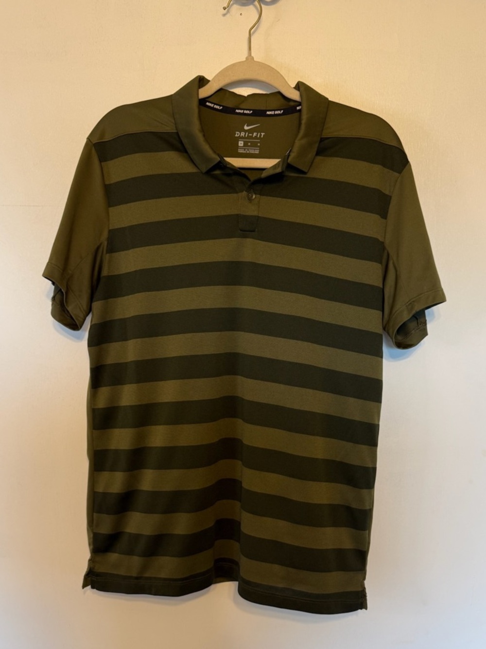 Nike Olive and Green Stripped Dri-Fit Polo